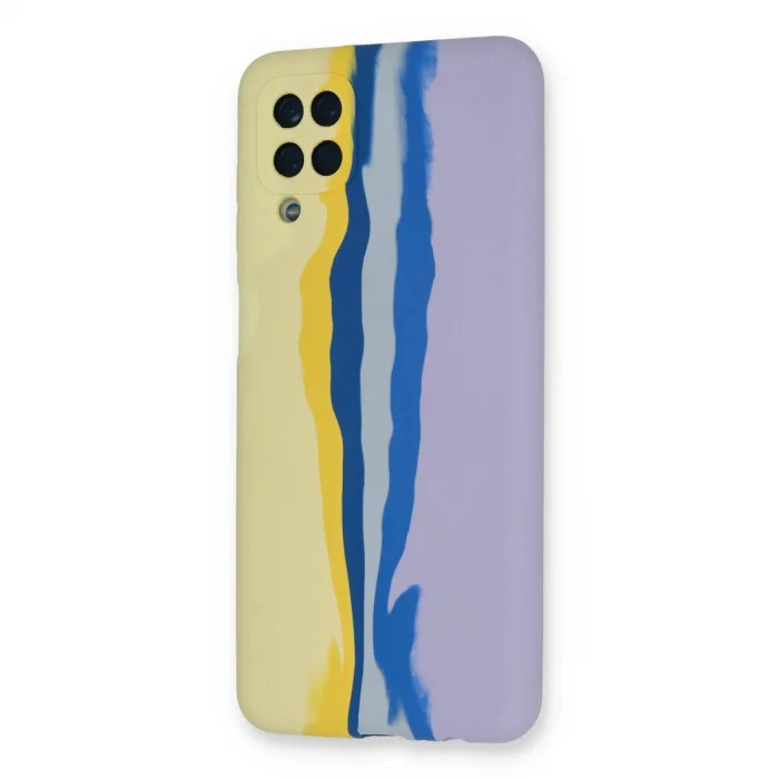 BUĞZ Samsung Galaxy A22 Kılıf Ebruli Lansman Silikon - Sarı-lila