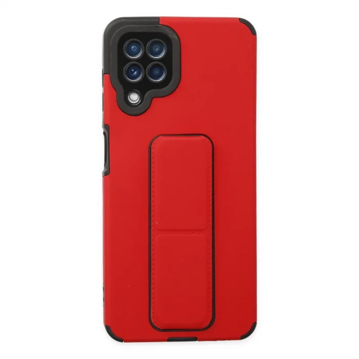 BUĞZ Samsung Galaxy A22 Kılıf Mega Standlı Silikon - Kırmızı