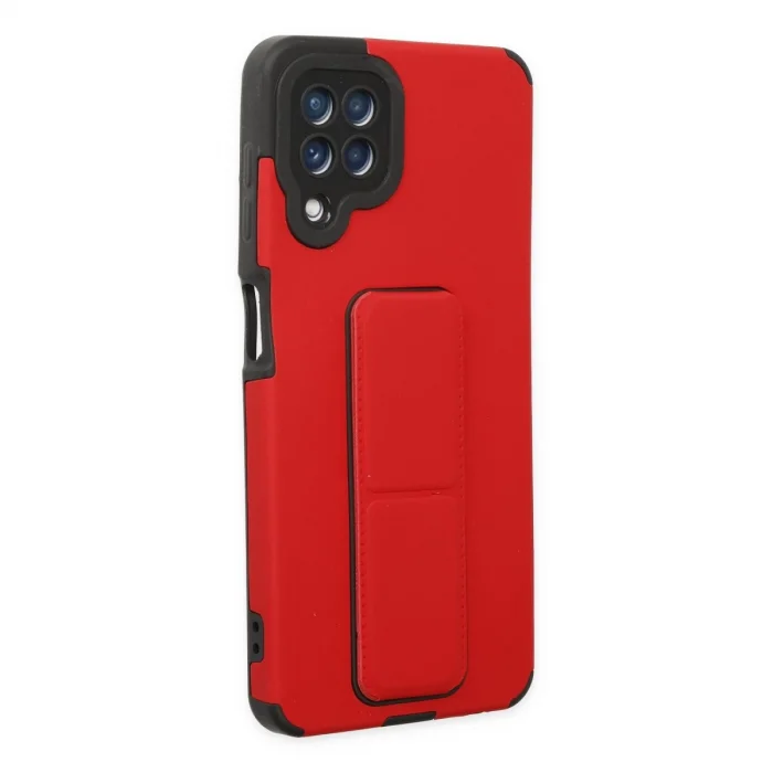 BUĞZ Samsung Galaxy A22 Kılıf Mega Standlı Silikon - Kırmızı