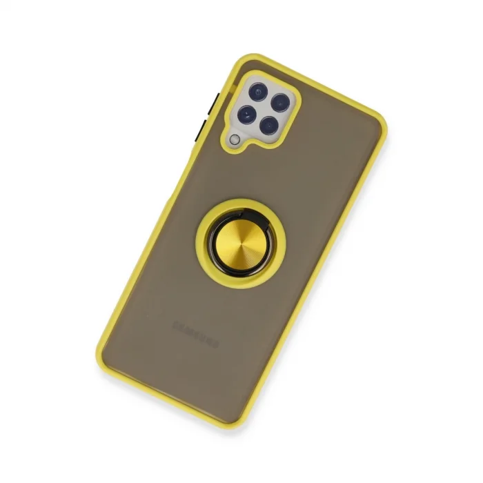 BUĞZ Samsung Galaxy A22 Kılıf Montreal Yüzüklü Silikon Kapak - Sarı