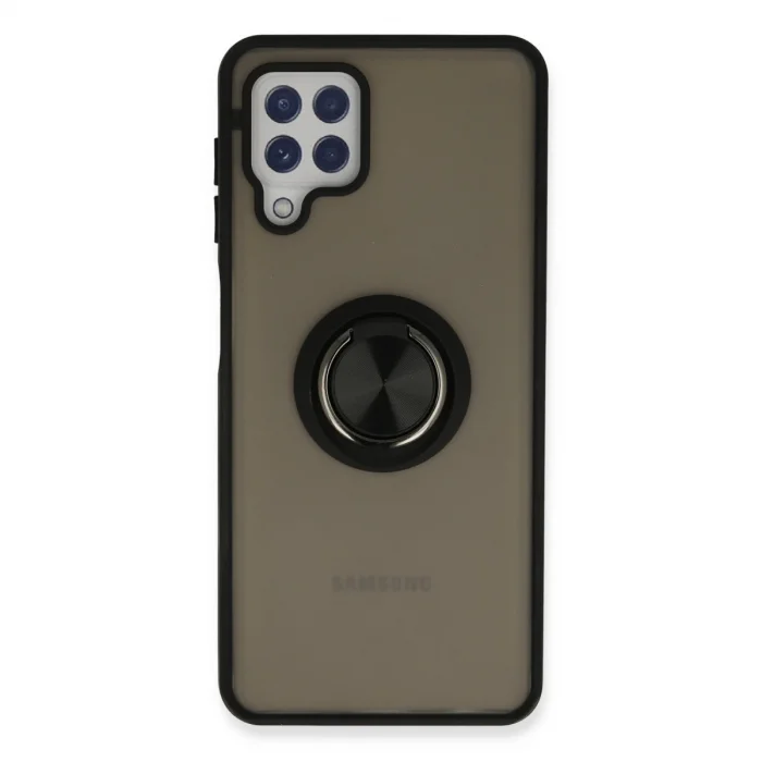 BUĞZ Samsung Galaxy A22 Kılıf Montreal Yüzüklü Silikon Kapak - Siyah