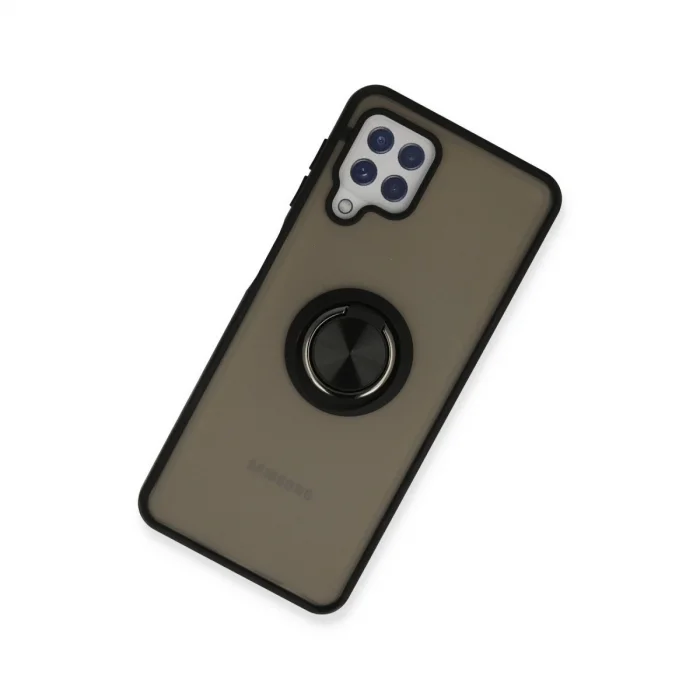 BUĞZ Samsung Galaxy A22 Kılıf Montreal Yüzüklü Silikon Kapak - Siyah