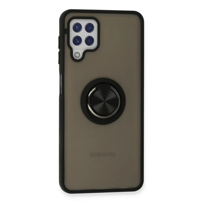 BUĞZ Samsung Galaxy A22 Kılıf Montreal Yüzüklü Silikon Kapak - Siyah