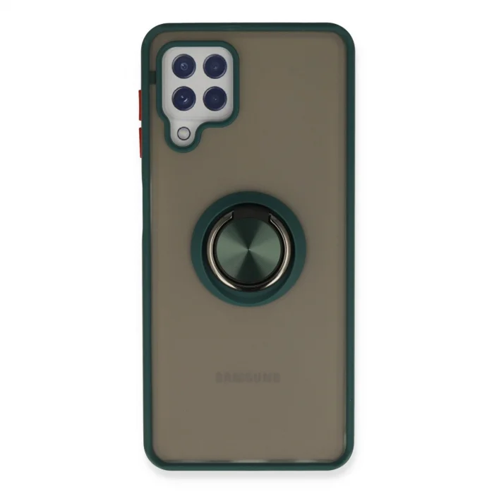BUĞZ Samsung Galaxy A22 Kılıf Montreal Yüzüklü Silikon Kapak - Yeşil