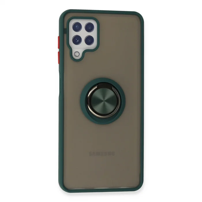 BUĞZ Samsung Galaxy A22 Kılıf Montreal Yüzüklü Silikon Kapak - Yeşil