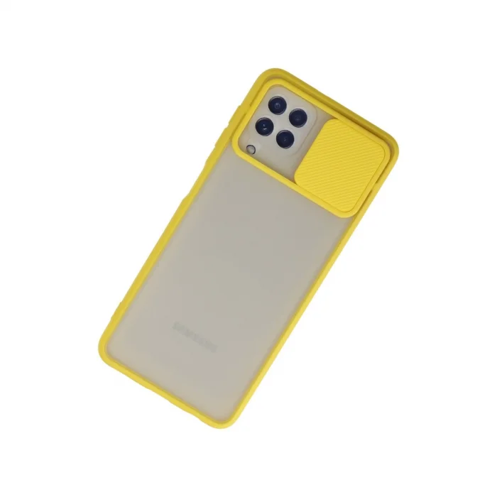 BUĞZ Samsung Galaxy A22 Kılıf Palm Buzlu Kamera Sürgülü Silikon - Sarı