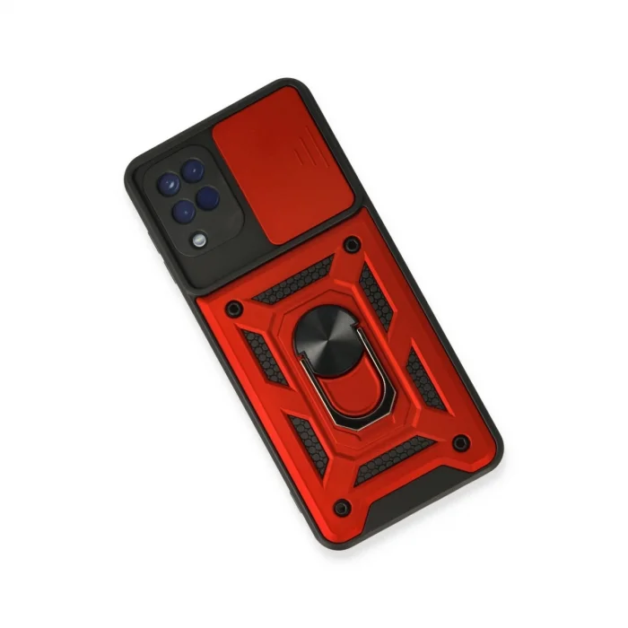 BUĞZ Samsung Galaxy A22 Kılıf Pars Lens Yüzüklü Silikon - Kırmızı