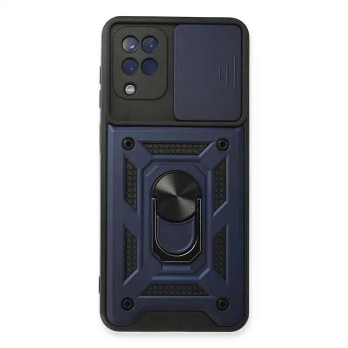 BUĞZ Samsung Galaxy A22 Kılıf Pars Lens Yüzüklü Silikon - Lacivert