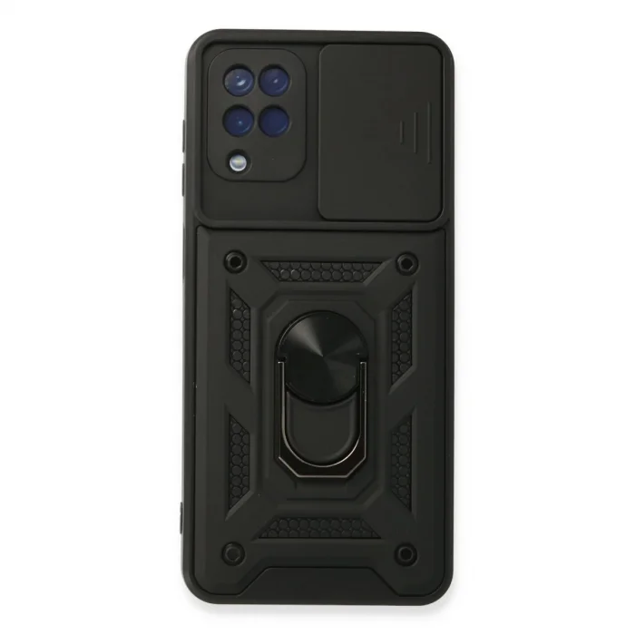 BUĞZ Samsung Galaxy A22 Kılıf Pars Lens Yüzüklü Silikon - Siyah