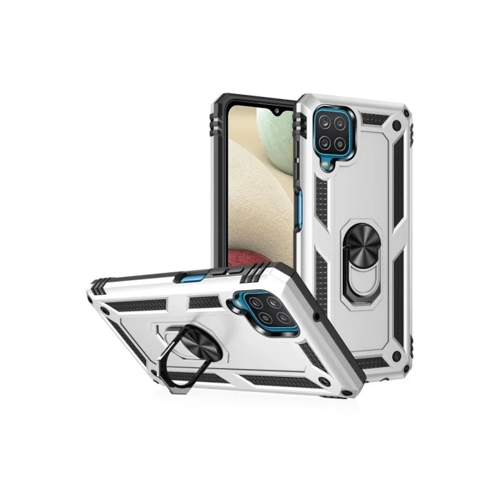 BUĞZ Samsung Galaxy A22 Kılıf Sofya Yüzüklü Silikon Kapak - Gümüş