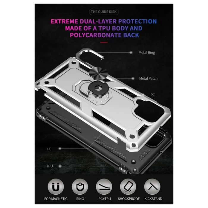 BUĞZ Samsung Galaxy A22 Kılıf Sofya Yüzüklü Silikon Kapak - Gümüş