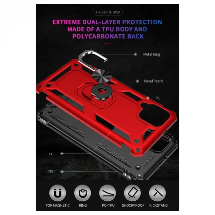 BUĞZ Samsung Galaxy A22 Kılıf Sofya Yüzüklü Silikon Kapak - Kırmızı