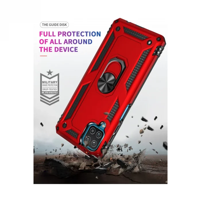 BUĞZ Samsung Galaxy A22 Kılıf Sofya Yüzüklü Silikon Kapak - Kırmızı