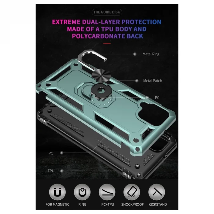 BUĞZ Samsung Galaxy A22 Kılıf Sofya Yüzüklü Silikon Kapak - Yeşil