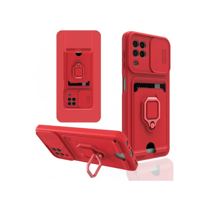 BUĞZ Samsung Galaxy A22 Kılıf Zuma Kartvizitli Yüzüklü Silikon - Kırmızı