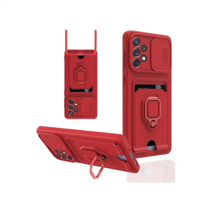 BUĞZ Samsung Galaxy A33 5g Kılıf Zuma Kartvizitli Yüzüklü Silikon - Kırmızı