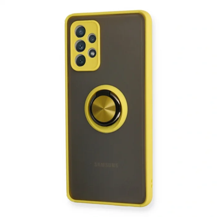 BUĞZ Samsung Galaxy A52 Kılıf Montreal Yüzüklü Silikon Kapak - Sarı