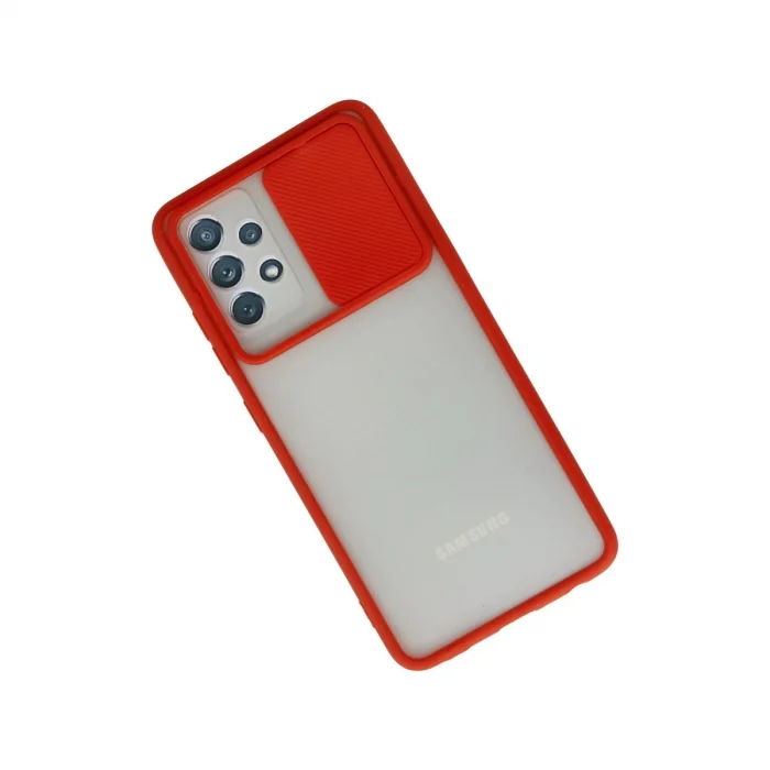 BUĞZ Samsung Galaxy A52 Kılıf Palm Buzlu Kamera Sürgülü Silikon - Kırmızı