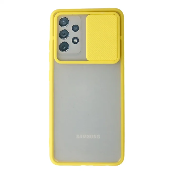 BUĞZ Samsung Galaxy A52 Kılıf Palm Buzlu Kamera Sürgülü Silikon - Sarı