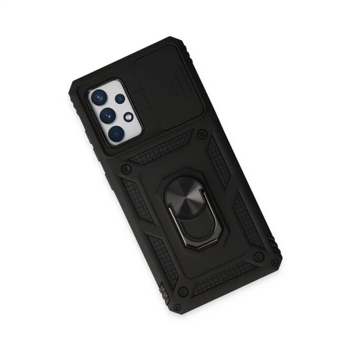 BUĞZ Samsung Galaxy A52 Kılıf Pars Lens Yüzüklü Silikon - Siyah