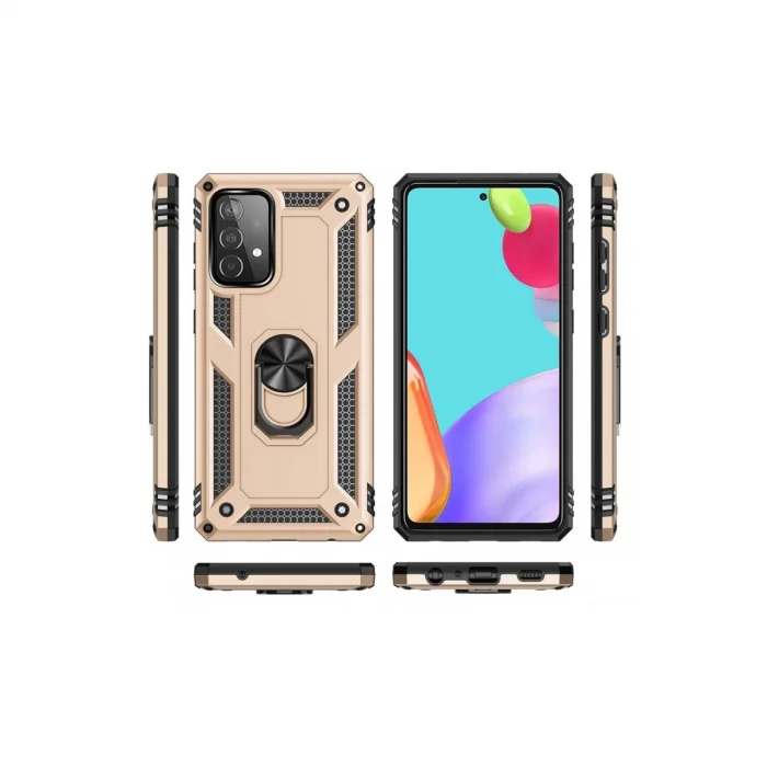 BUĞZ Samsung Galaxy A52 Kılıf Sofya Yüzüklü Silikon Kapak - Gold