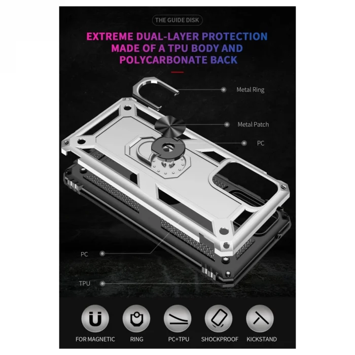 BUĞZ Samsung Galaxy A52 Kılıf Sofya Yüzüklü Silikon Kapak - Gümüş