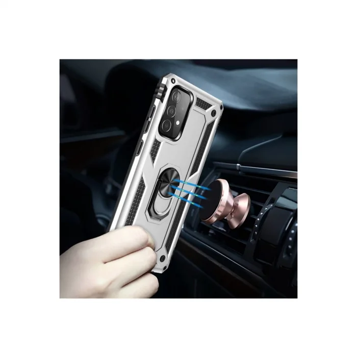 BUĞZ Samsung Galaxy A52 Kılıf Sofya Yüzüklü Silikon Kapak - Gümüş