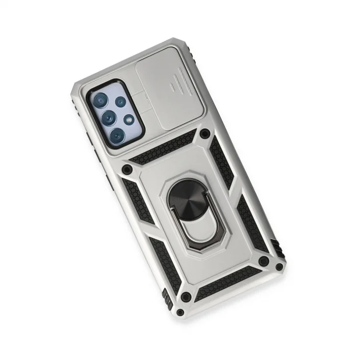 BUĞZ Samsung Galaxy A53 5g Kılıf Pars Lens Yüzüklü Silikon - Gümüş