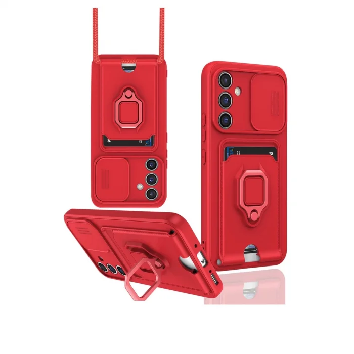 BUĞZ Samsung Galaxy A54 5g Kılıf Zuma Kartvizitli Yüzüklü Silikon - Kırmızı