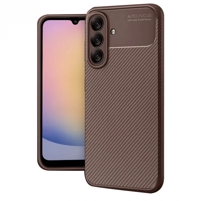 BUĞZ Samsung Galaxy A56 Kılıf Auto Focus Karbon Kapak - Kahverengi