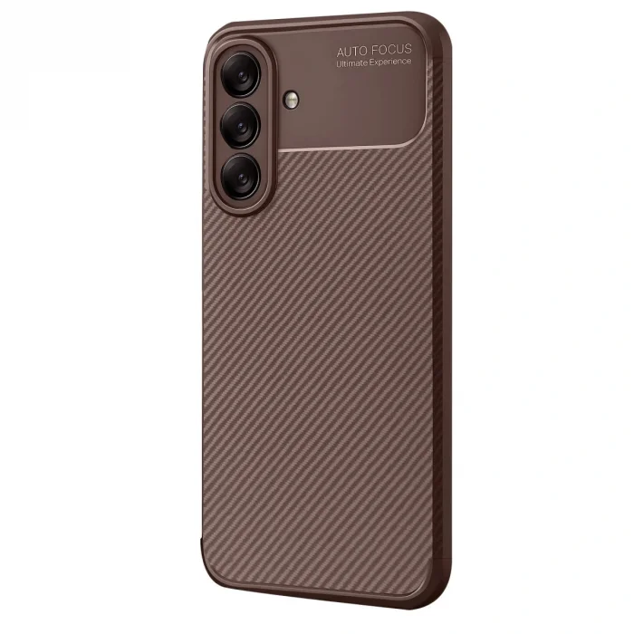 BUĞZ Samsung Galaxy A56 Kılıf Auto Focus Karbon Kapak - Kahverengi