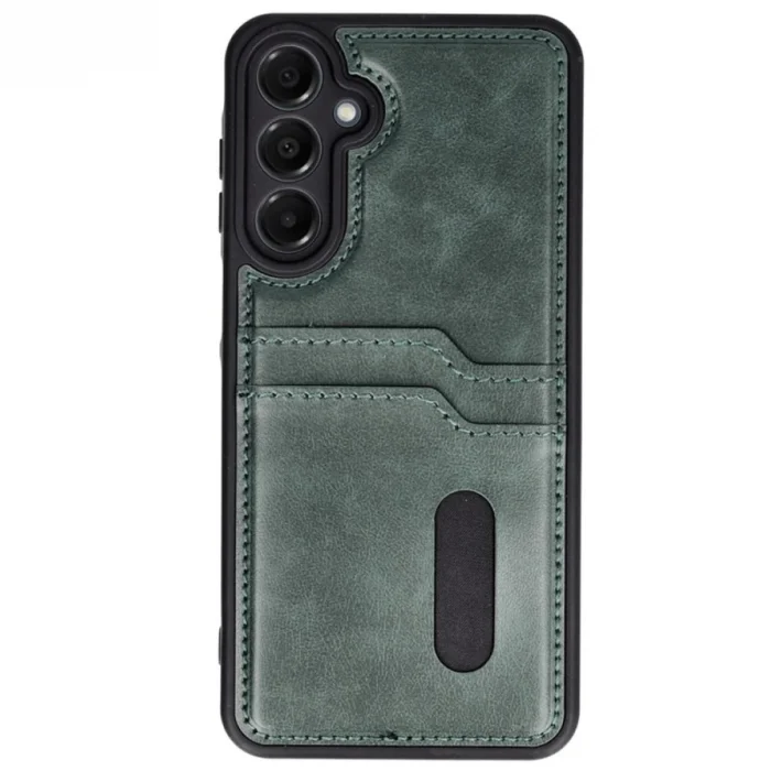 BUĞZ Samsung Galaxy A56 Kılıf Sara Kartvizitli Deri Kılıf - Koyu Yeşil