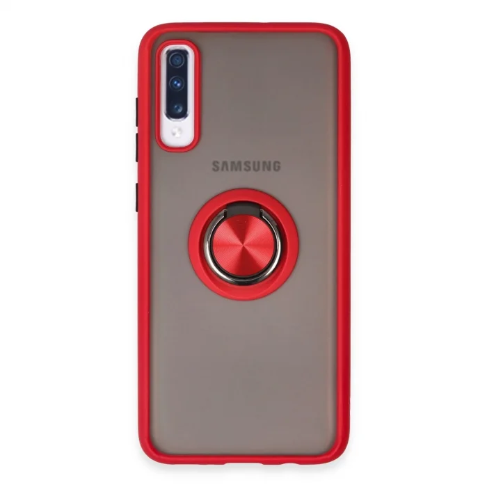 BUĞZ Samsung Galaxy A70 Kılıf Montreal Yüzüklü Silikon Kapak - Kırmızı