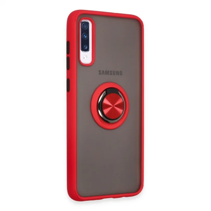 BUĞZ Samsung Galaxy A70 Kılıf Montreal Yüzüklü Silikon Kapak - Kırmızı