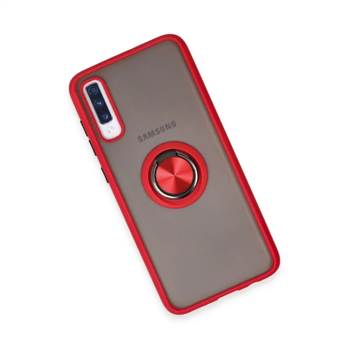 BUĞZ Samsung Galaxy A70 Kılıf Montreal Yüzüklü Silikon Kapak - Kırmızı