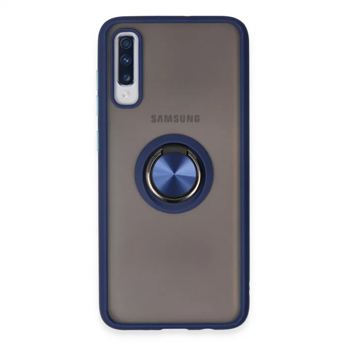 BUĞZ Samsung Galaxy A70 Kılıf Montreal Yüzüklü Silikon Kapak - Lacivert