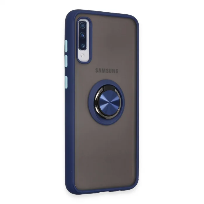 BUĞZ Samsung Galaxy A70 Kılıf Montreal Yüzüklü Silikon Kapak - Lacivert