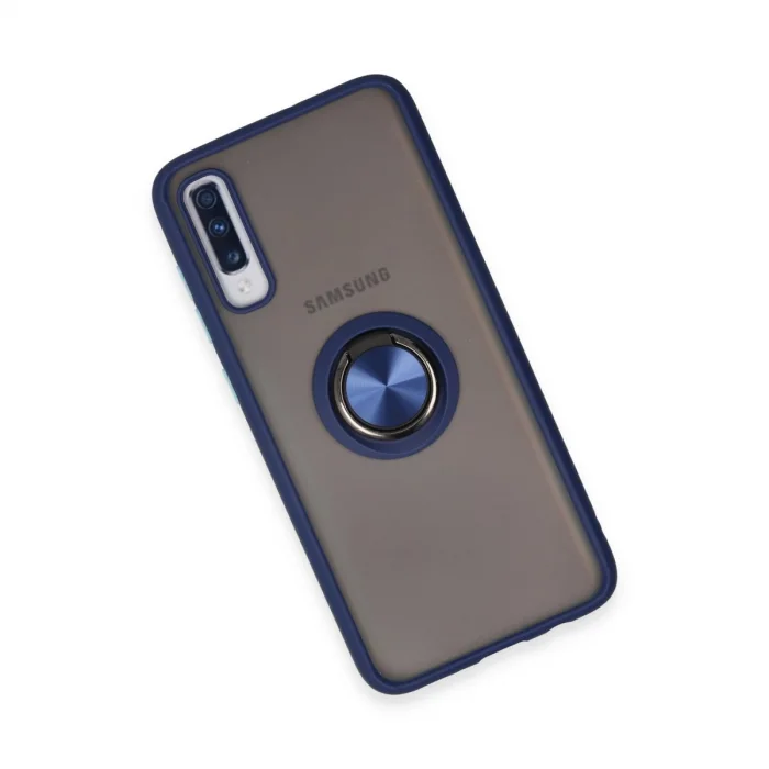 BUĞZ Samsung Galaxy A70 Kılıf Montreal Yüzüklü Silikon Kapak - Lacivert