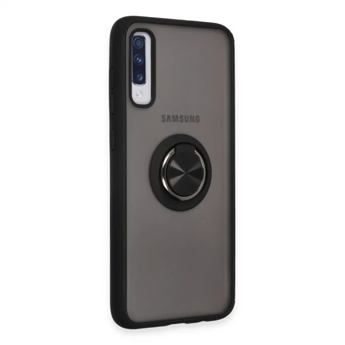 BUĞZ Samsung Galaxy A70 Kılıf Montreal Yüzüklü Silikon Kapak - Siyah