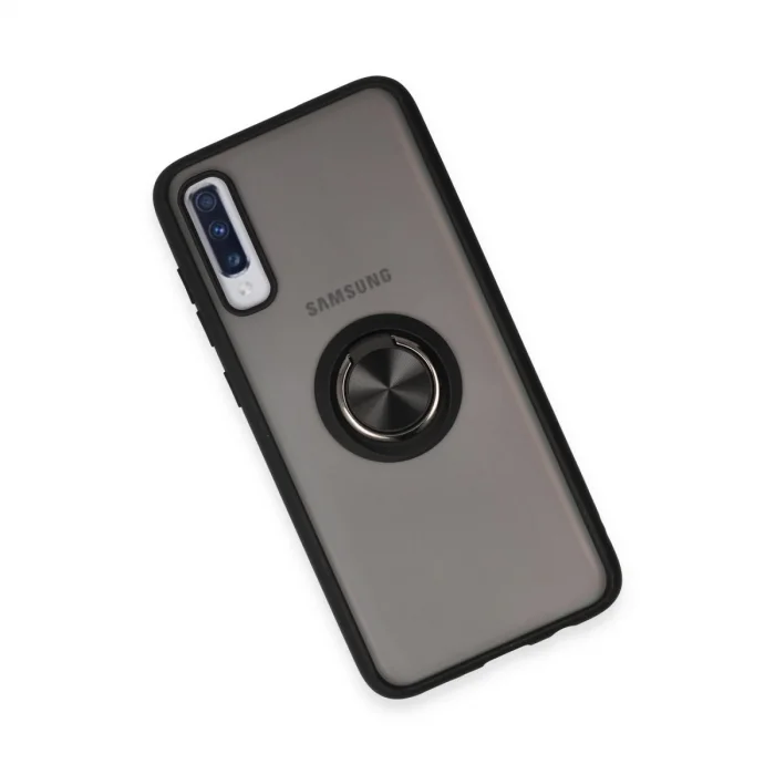 BUĞZ Samsung Galaxy A70 Kılıf Montreal Yüzüklü Silikon Kapak - Siyah