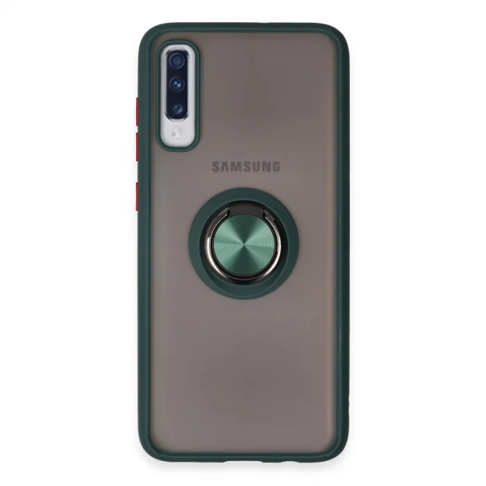 BUĞZ Samsung Galaxy A70 Kılıf Montreal Yüzüklü Silikon Kapak - Yeşil