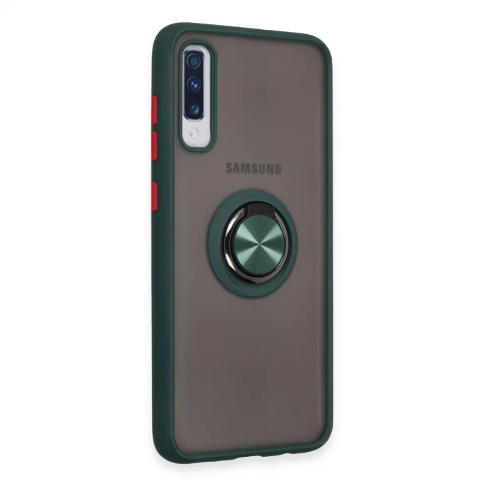 BUĞZ Samsung Galaxy A70 Kılıf Montreal Yüzüklü Silikon Kapak - Yeşil