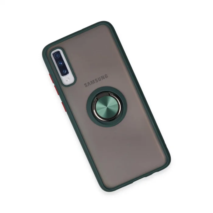 BUĞZ Samsung Galaxy A70 Kılıf Montreal Yüzüklü Silikon Kapak - Yeşil