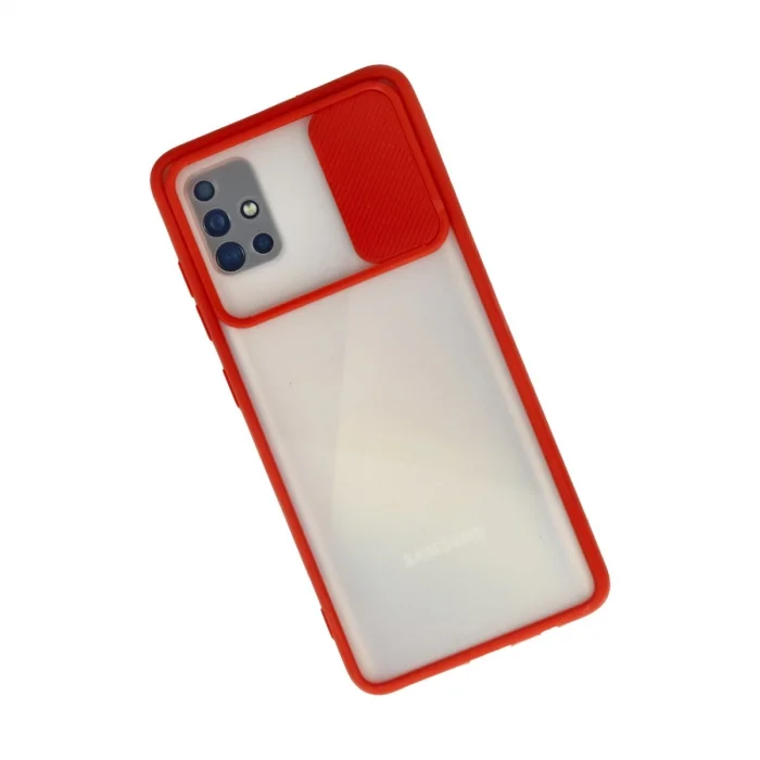 BUĞZ Samsung Galaxy A71 Kılıf Palm Buzlu Kamera Sürgülü Silikon - Kırmızı