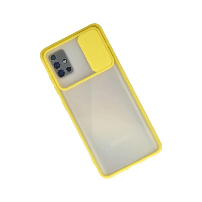 BUĞZ Samsung Galaxy A71 Kılıf Palm Buzlu Kamera Sürgülü Silikon - Sarı