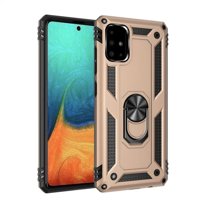 BUĞZ Samsung Galaxy A71 Kılıf Sofya Yüzüklü Silikon Kapak - Gold