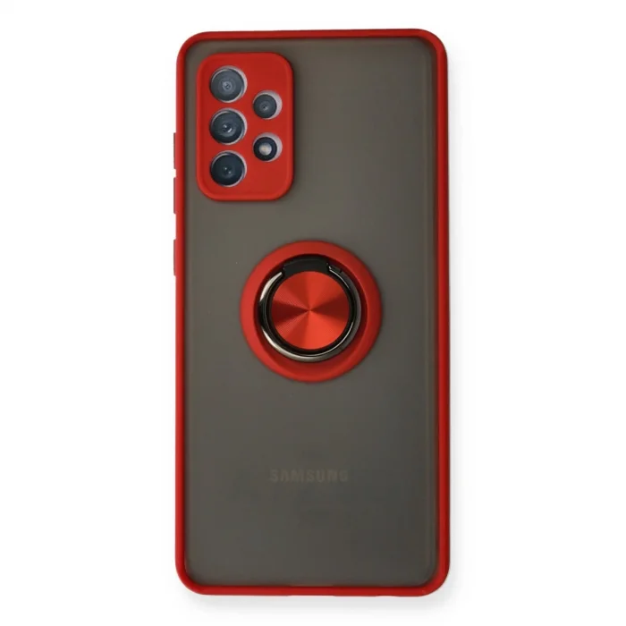 BUĞZ Samsung Galaxy A72 Kılıf Montreal Yüzüklü Silikon Kapak - Kırmızı