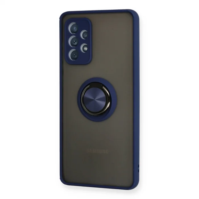 BUĞZ Samsung Galaxy A72 Kılıf Montreal Yüzüklü Silikon Kapak - Lacivert
