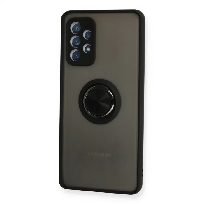 BUĞZ Samsung Galaxy A72 Kılıf Montreal Yüzüklü Silikon Kapak - Siyah