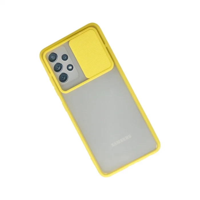 BUĞZ Samsung Galaxy A72 Kılıf Palm Buzlu Kamera Sürgülü Silikon - Sarı